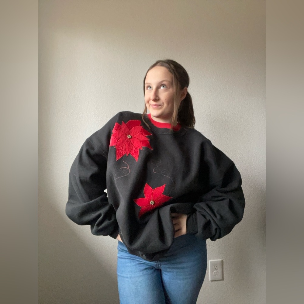 Black Poinsettia Crewneck